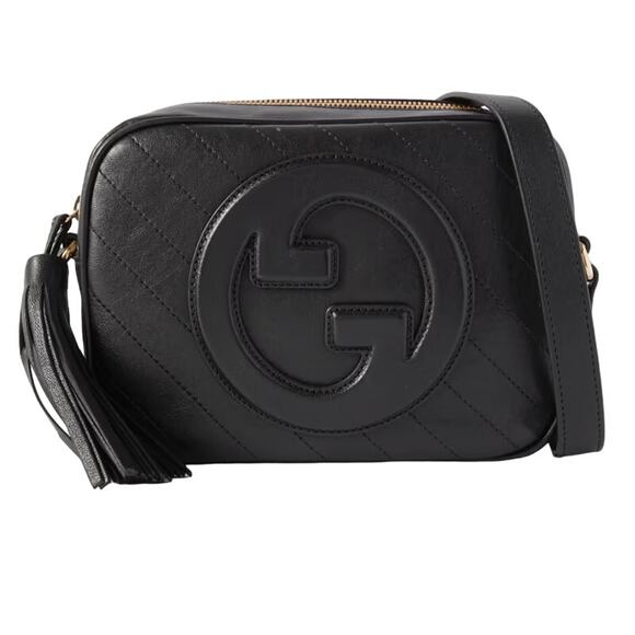 BRAND NEW GUCCI BLACK GG BLONDIE LEATHER TASSEL CAMERA CROSSBODY BAG PURSE - Picture 1 of 16